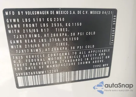 2021 Volkswagen Tiguan Se/Se R-Line Black/Sel from USA, damaged, VIN 3VV3B7AX5MM112289